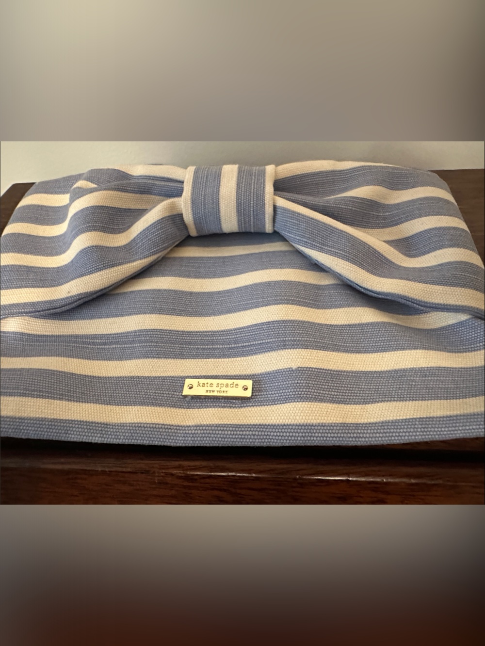 kate spade Blue and Cream Striped Bow Clutch - Picture 4 of 4